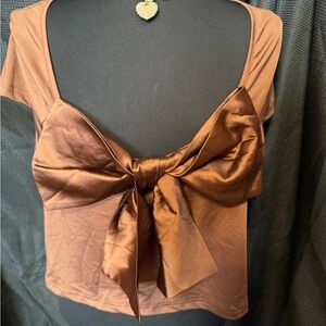 SHEIN Elegant Brown Bow Top